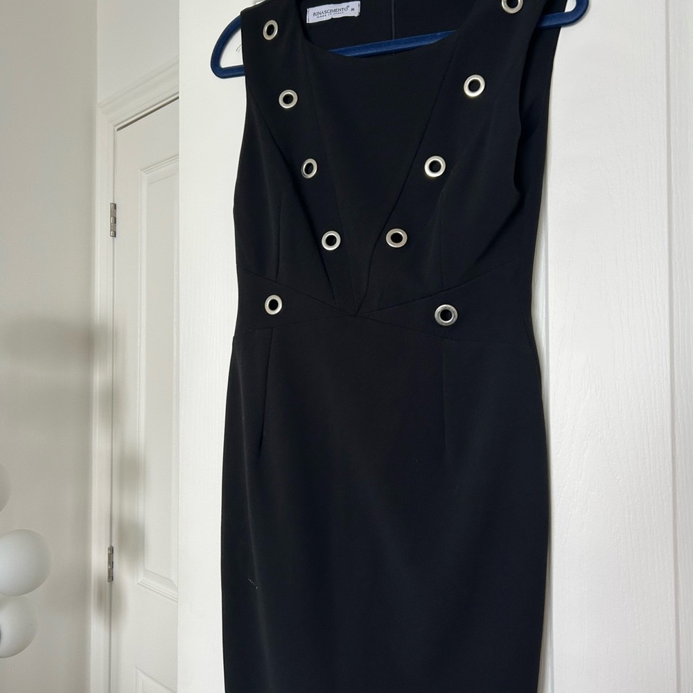 Rinascimento Elegant Black Mini Dress with Silver Accents